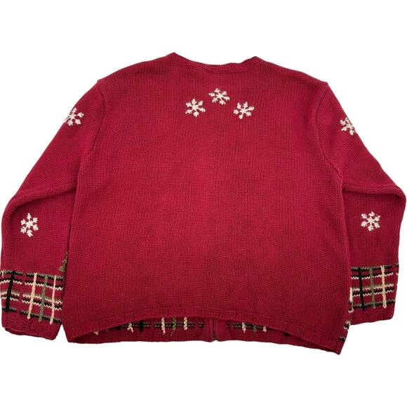 VTG y2k women's red Croft & Barrow Ugly Knit Full Zip Cardigan Christmas Sweater - Picture 5 of 6